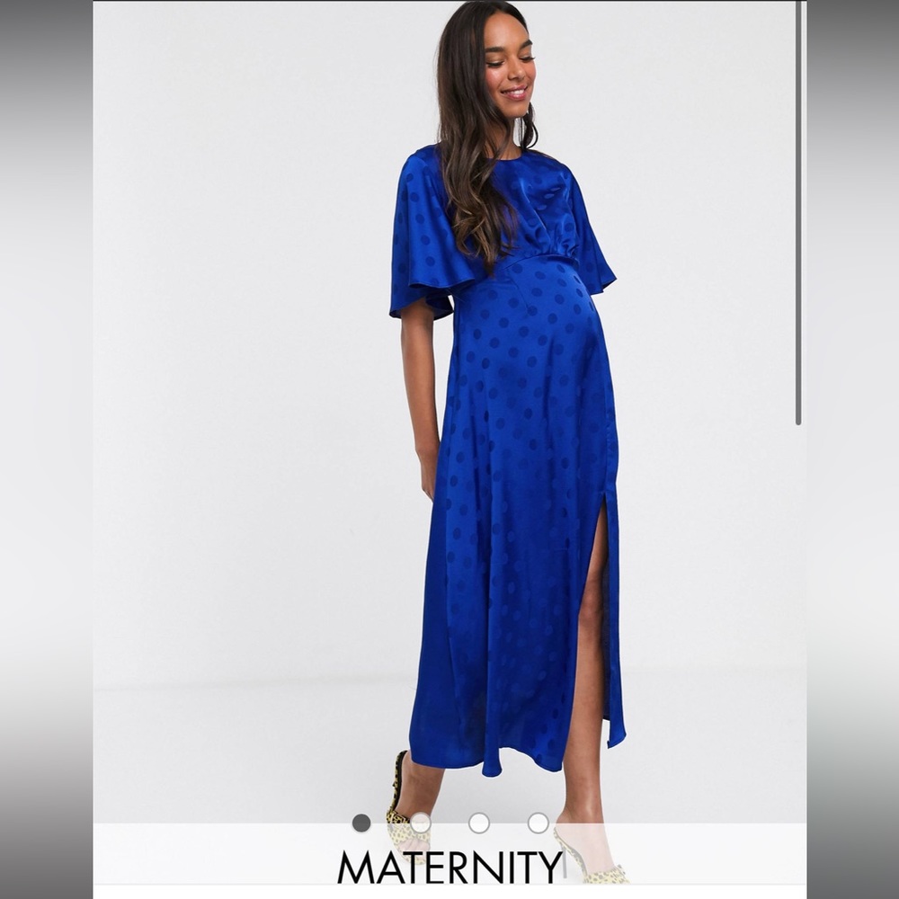 ASOS - MATERNITY - Queen B - Midi flutter sleeve dress blue satin